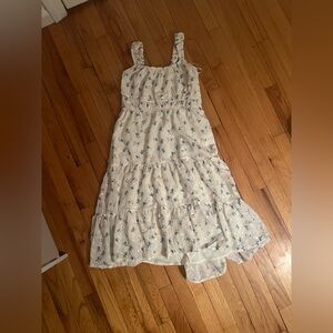 White Floral Smocked Midi Dress